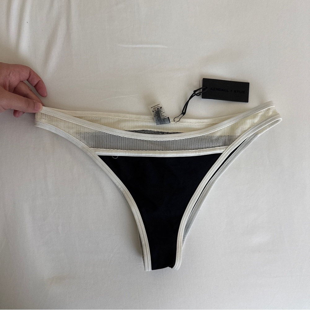 Kendall + Kylie Black and White Mesh Bikini Bottom size L